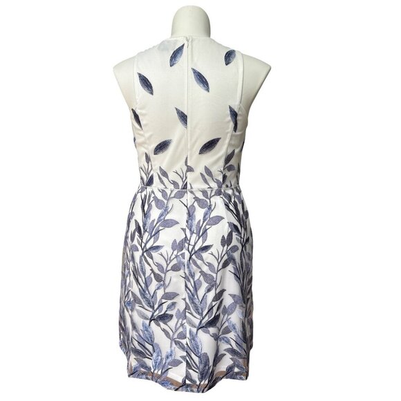 Adrianna Papell NWT $159 Blue Leaf Embroidered A-Line Dress, Women's Size 14 - Picture 6 of 12
